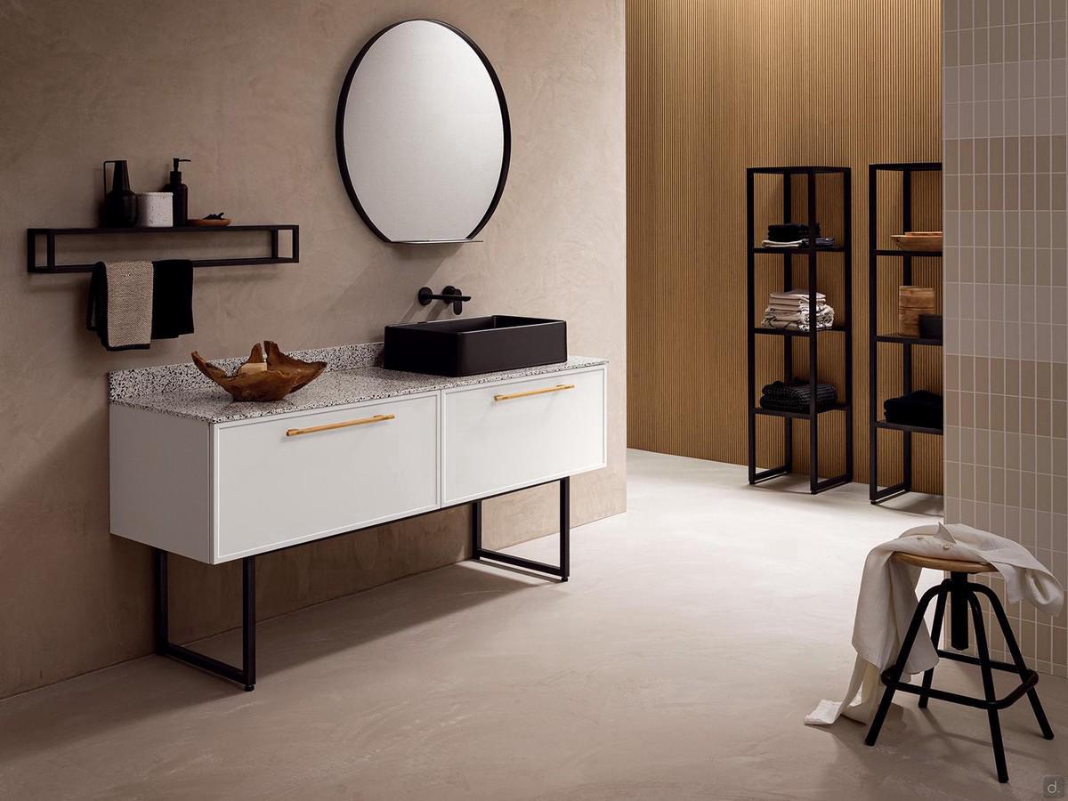 Badmöbel mit schwarzem Metallgestell N108 Frame, mit Spiegel und Metall-Oberschrank