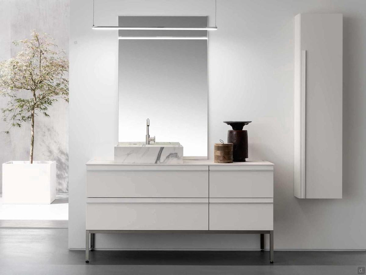 Badezimmerschrank mit hohem Aufsatzwaschbecken N82 Atlantic, mit Spiegel, LED-Pendelleuchte und Oberschrank