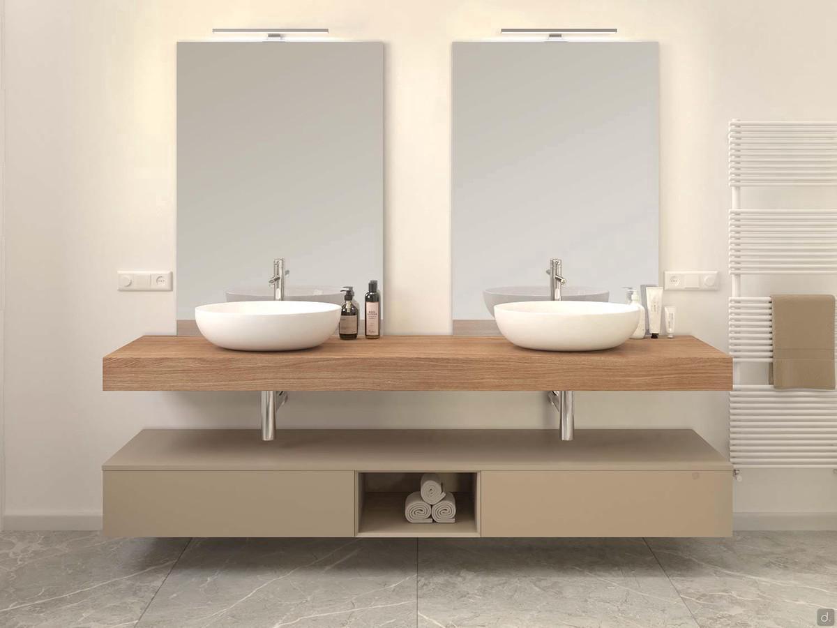 Duetto Badezimmer-Wandkonsole cm 225 t.50 aus Eiche Natur gebeizt mit Doppelwaschtischaufsatz
