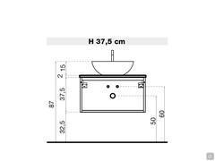 Beispiel für die Anordnung des Ablaufs auf einem 37,5 cm hohen Waschtischunterschrank
