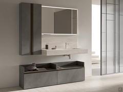 Badezimmerschrank mit Regal und Standunterschränken N120 Atlantic, komplett mit Hängeschrank mit zwei Flügeltüren und rechteckigem Spiegel mit in den Rahmen integrierten LEDs