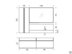 Schema und Abmessungen der Elemente, aus denen der Badezimmerschrank Atlantic N120 besteht