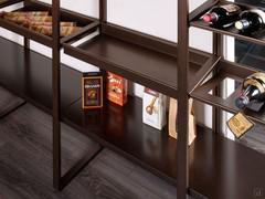 Ablagefach, Flaschenregal und lackierte Einlegeböden, alle passend zu den Ständern in Metallic Bronze