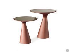 Paar Peyote Couchtische aus paprikafarbenem Polyurethan mit verspiegelter Glasplatte in Bronze