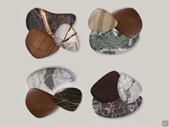 Beispiele für die Zusammenstellung von Dedalo-Beistelltischen mit interessanten Materialkombinationen aus Marmor und Holz