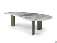 Beistelltisch Dedalo, 100 x 65 cm, aus glänzendem Marmor in Oyster White