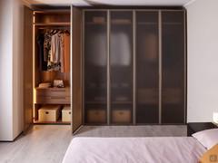 Arctic Wide Kleiderschrank mit bronzefarbenen Canneté-Glastüren und vernickeltem Metallrahmen, in einer 6-türigen Konfiguration mit einer Gesamtbreite von 340,6 cm