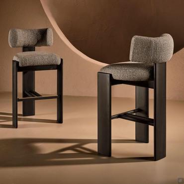 Hocker für Halbinsel aus Stoff und Holz Lilac