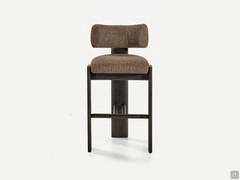 Hocker für Halbinsel aus Stoff und Holz Lilac, mit Gestell aus mokkafarben gebeizter Esche