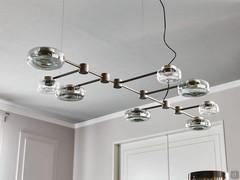Circuit Pendelleuchte mit 8 klaren und geräucherten Glasschirmen