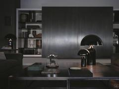 Kollektion von Atollo-Lampen aus schwarzem Metall in den drei Größen klein, mittel und groß