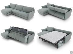 Details des Schlafsofas, das sich bei Nichtgebrauch mit Reißverschlussfächern für Kissen öffnen lässt