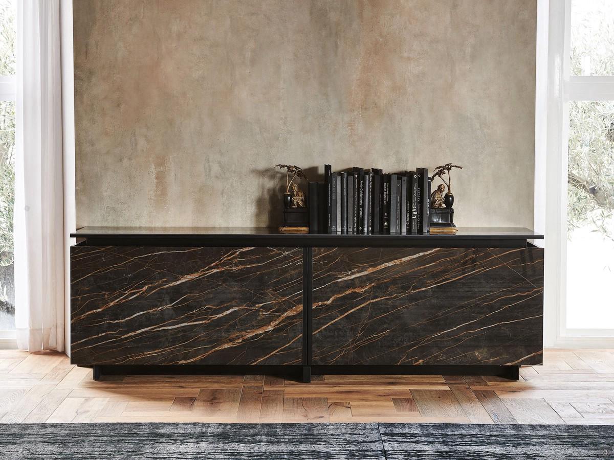 Modernes Sideboard mit Schiebetüren Europa von Cattelan in Keramikstein marmo portoro glänzend