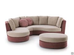 Ravel Ecksofa mit Hocker und runden Zierkissen, unter den alternativen Produkten am Ende der Seite aufgeführt und in verschiedenen Formen und Nähten erhältlich