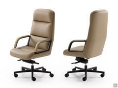 Hochlehniger Chefsessel Kiruna mit Lederbezug, Armlehnen und Untergestell aus schwarzem Aluminium