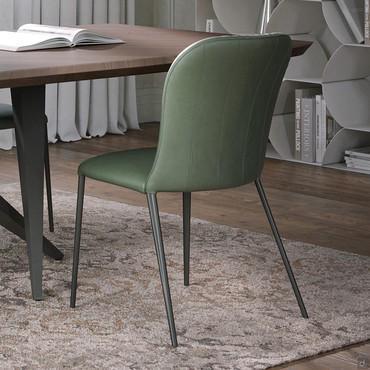 Mit Leder bezogener Stuhl mit lackierten Metallbeinen Side