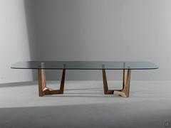 Art mit geformter Klarglasplatte cm 360 und doppeltem Gestell aus Massivholz