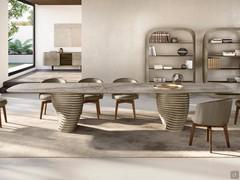 Vortex XL Tisch mit doppeltem titanlackiertem Metallgestell und matter Keramikplatte Silver Root