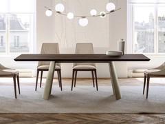 Edwin Tisch mit Platte aus dunkelbraunem Eschenholz cm 240 x 120 und Untergestell aus gebürstetem Platinmetall