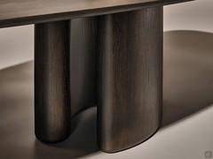 Detail des Getells der Mass-Tischplatte in der Holzausführung, bestehend aus zwei massiven Elementen aus gebeizter Esche (Farbe Mokka auf dem Foto)
