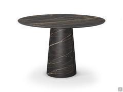 Runder Bistrotisch Cuba von Cattelan, komplett mit dem Stein Keramik KM07 Marmor Portoro Opaque verkleidet: die Platte ist aus mattschwarz lackiertem MDF