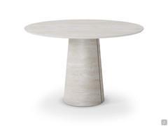 Runder Bistrotisch Cuba von Cattelan, komplett mit dem Stein Keramik KM21 Marmor Colosseo Opaque verkleidet: die Platte ist aus matt weiß lackiertem MDF