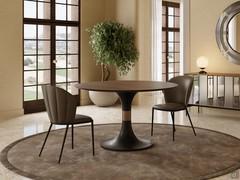 Calice  Tisch 125 cm mit Platte aus Canaletto-Nussbaum, Sockel aus lackiertem Metall mit Bronzeeinsatz