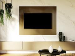 Niagara TV-Ständerpaneel aus plissiertem Glas mit Hintergrundbeleuchtung am Rand