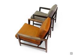 Pair of Halley wooden armchairs with leather and fabric seats