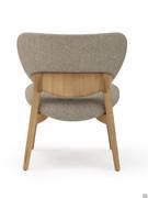 Jewel armchair with upholstered backrest supported by a handcrafted polished wood frame