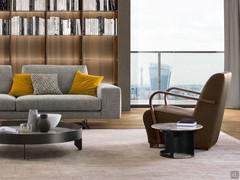 Elegant and modern living room with Dallas armchair with retro charm