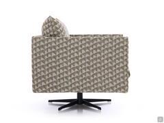 Side view of the Aker armchair showing the rigorous design and square shapes of the upholstered structure
