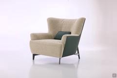 Doyle armchair in two-tone version, with seat and back in Marmolada 03 fabric and back in Lord leather col.9170