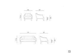 Leather armchair and sofa with wooden legs Blossom: size scheme