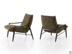 Sintra armchair in Nabuk leather with moka-stained oak wooden frame, also available in other covers and finishes