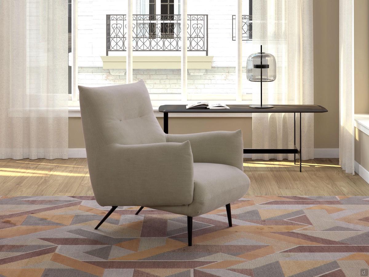 Upholstered armchair with high metal feet Tangeri and Apollo fabric cover
