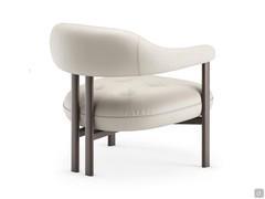 Greta armchair by Cattelan upholstered in leather, with stitching on back and armrests, and embossed metal frame GFM18 bronze