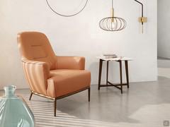 René high-back reading armchair, here proposed with leather upholstery