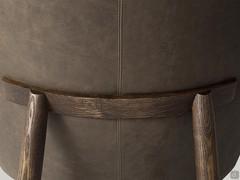 Detail of the fine solid wood frame that engages the leather shell