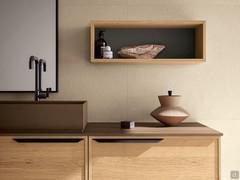 Optional open wall unit with folding frame and grey back panel