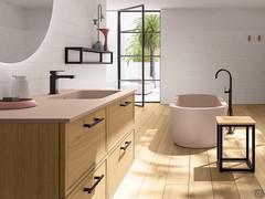 Suspended bathroom cabinet N113 Frame - wooden bases essence 838 Raw Oak with handles model 703
