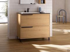 Frame Recessed bathroom cabinet with recessed washbasin, here proposed in the version with double drawer resting on the floor on feet
