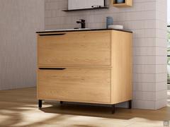 Frame Recessed bathroom cabinet with recessed basin , available either on metal feet or plinth, or wall-hung