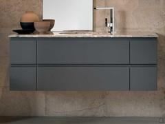 Bathroom furniture with recessed undermount washbasin in matt lacquered G4 Ombra consisting of central washbasin base unit and two side base units, all with 2 drawers and opening by means of grooves integrated in the thickness of the fronts 