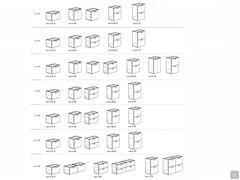 Overview of available models for the Atlantic shallow basin base unit in seven widths and four heights with hinged doors or pull-out elements