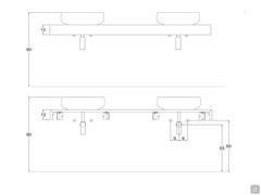 Bathroom shelf - front and back diagram and recommended location of drains