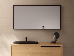 Frame Recessed bathroom furniture in the suspended version with one drawer oak veneer, Civita model countertop washbasin in matt black ceramic