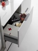 Capacious undertop drawer on the Oasis L04 composition, equipped with a total of 4 open compartments and 6 pull-out containers