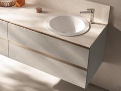 Base units with drawers in stone-effect melamine - 285 Mud - Polished white ceramic washbasin top mod. Spazio