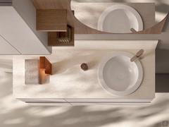 Stoneware top in 3Z Atalaia finish with optional rear splashback, 20 cm high. 